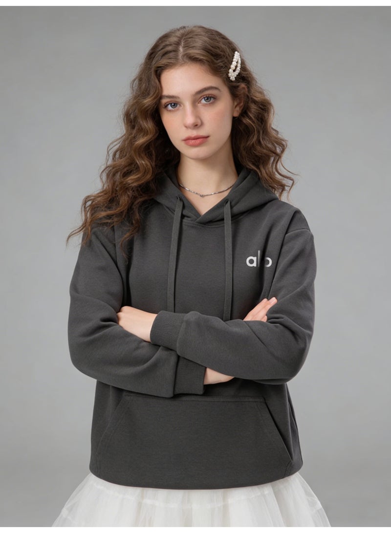 ألو يوغا Alo Super Dalian hoodie sweater-minimalist logo pullover with kangaroo pocket, unisex sports leisure and daily leisure, retro color fashion top. - Image 5